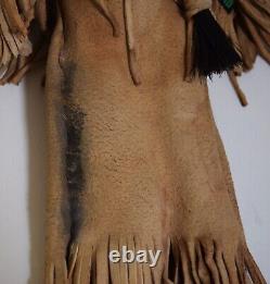 Vintage Native American Beaded Suede Doll Horsehair Ponytail Felt Moccasins