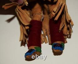 Vintage Native American Beaded Suede Doll Horsehair Ponytail Felt Moccasins