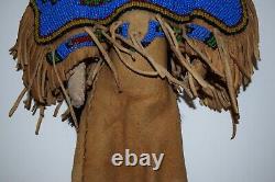 Vintage Native American Beaded Suede Doll Horsehair Ponytail Felt Moccasins