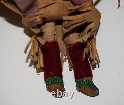 Vintage Native American Beaded Suede Doll Horsehair Ponytail Felt Moccasins