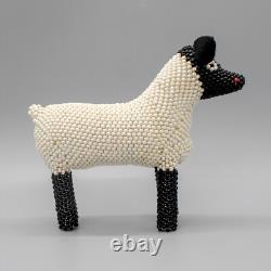 Vintage Native American Beadwork-beaded Black & Cream Sheep-margie Ghahate-zuni