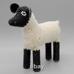 Vintage Native American Beadwork-beaded Black & Cream Sheep-margie Ghahate-zuni
