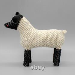 Vintage Native American Beadwork-beaded Black & Cream Sheep-margie Ghahate-zuni