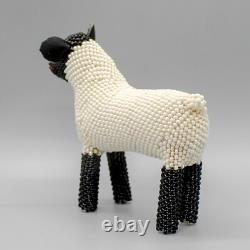 Vintage Native American Beadwork-beaded Black & Cream Sheep-margie Ghahate-zuni