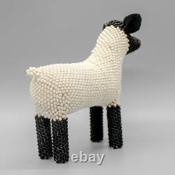 Vintage Native American Beadwork-beaded Black & Cream Sheep-margie Ghahate-zuni