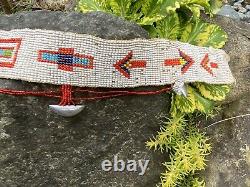 Vintage Native American Belt Hand Beaded With Silver Charms