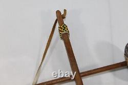 Vintage Native American Bow Drill Beaded Wood Arrow Head & Animal Hide
