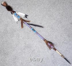 Vintage Native American Ceremonial Beaded Lance Spear 58 Indian Coup Staff