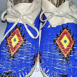 Vintage Native American Cheyenne Full Sinew Sewn Beaded Skin Adult Moccasins