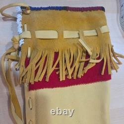 Vintage Native American Cree Beaded Deer Hide Pipe Bag