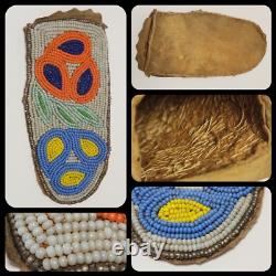 Vintage Native American Cree Indian Beaded Leather Pouch Floral Beads Handmade