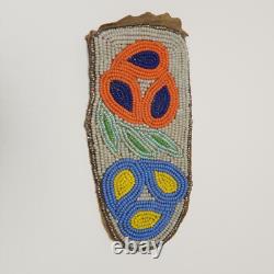 Vintage Native American Cree Indian Beaded Leather Pouch Floral Beads Handmade