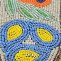 Vintage Native American Cree Indian Beaded Leather Pouch Floral Beads Handmade
