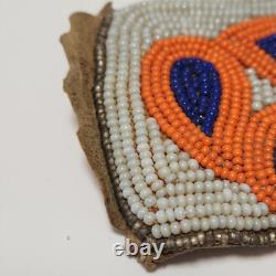 Vintage Native American Cree Indian Beaded Leather Pouch Floral Beads Handmade