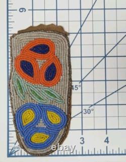 Vintage Native American Cree Indian Beaded Leather Pouch Floral Beads Handmade