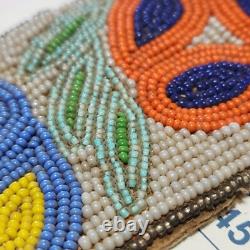 Vintage Native American Cree Indian Beaded Leather Pouch Floral Beads Handmade