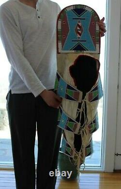 Vintage Native American Crow Beaded Full Size Cradleboard Cradle