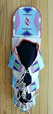 Vintage Native American Crow Beaded Full Size Cradleboard Cradle