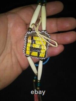Vintage Native American Custom Medicine Bag Quilled Wolf Effigy Antique Beads