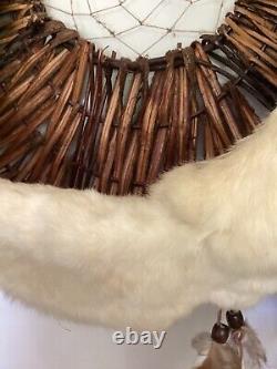 Vintage Native American DREAM CATCHER Rabbit Wool Pheasant Feathers Beads