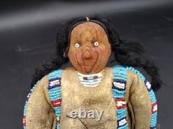 Vintage Native American Doll Beaded Sioux Indian W Leather Fringe 11 Tall