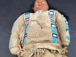 Vintage Native American Doll Beaded Sioux Indian W Leather Fringe 11 Tall