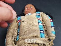 Vintage Native American Doll Beaded Sioux Indian W Leather Fringe 11 Tall