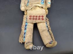 Vintage Native American Doll Beaded Sioux Indian W Leather Fringe 11 Tall