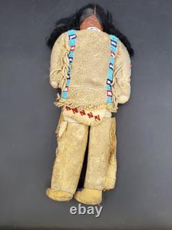 Vintage Native American Doll Beaded Sioux Indian W Leather Fringe 11 Tall