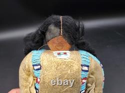 Vintage Native American Doll Beaded Sioux Indian W Leather Fringe 11 Tall