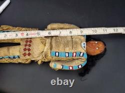 Vintage Native American Doll Beaded Sioux Indian W Leather Fringe 11 Tall