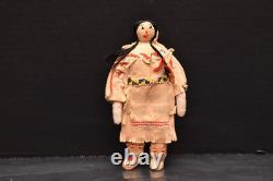Vintage Native American Doll Beaded Sioux Indian W Leather Fringe 5.5 Tall