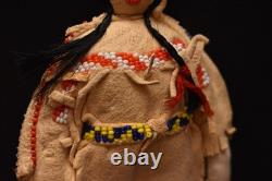 Vintage Native American Doll Beaded Sioux Indian W Leather Fringe 5.5 Tall