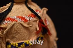 Vintage Native American Doll Beaded Sioux Indian W Leather Fringe 5.5 Tall