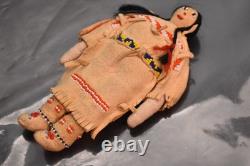 Vintage Native American Doll Beaded Sioux Indian W Leather Fringe 5.5 Tall