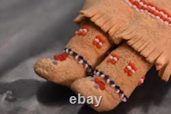 Vintage Native American Doll Beaded Sioux Indian W Leather Fringe 5.5 Tall