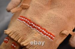 Vintage Native American Doll Beaded Sioux Indian W Leather Fringe 5.5 Tall