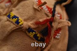 Vintage Native American Doll Beaded Sioux Indian W Leather Fringe 5.5 Tall