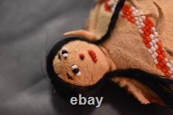 Vintage Native American Doll Beaded Sioux Indian W Leather Fringe 5.5 Tall