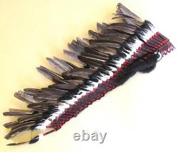 Vintage Native American Feathered & Beaded Warbonnet 34 Inches Long