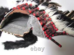 Vintage Native American Feathered & Beaded Warbonnet 34 Inches Long