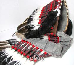 Vintage Native American Feathered & Beaded Warbonnet 34 Inches Long