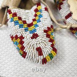 Vintage Native American Full Beaded Moccasins Deer Skin Infant Baby Ceremonial