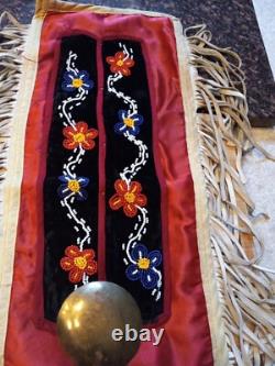 Vintage Native American Handmade Arm Sash Chest Plate Beaded Leather Fringe Old