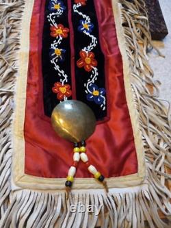 Vintage Native American Handmade Arm Sash Chest Plate Beaded Leather Fringe Old