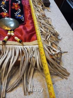 Vintage Native American Handmade Arm Sash Chest Plate Beaded Leather Fringe Old