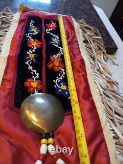Vintage Native American Handmade Arm Sash Chest Plate Beaded Leather Fringe Old