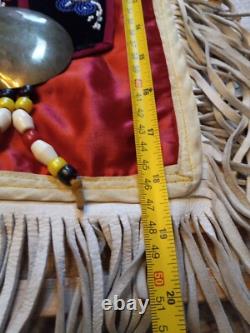 Vintage Native American Handmade Arm Sash Chest Plate Beaded Leather Fringe Old