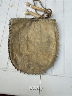 Vintage Native American Handmade Beaded Deerskin Leather Drawstring Pouch Bag