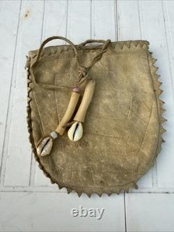 Vintage Native American Handmade Beaded Deerskin Leather Drawstring Pouch Bag